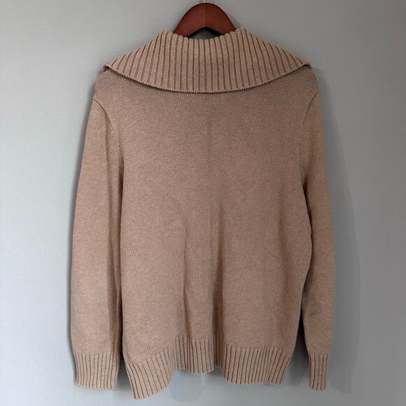 Lauren Ralph Lauren Vintage Fisherman Sweater 90s Y2K Brown Knit Button Shawl 2X - Picture 6 of 11